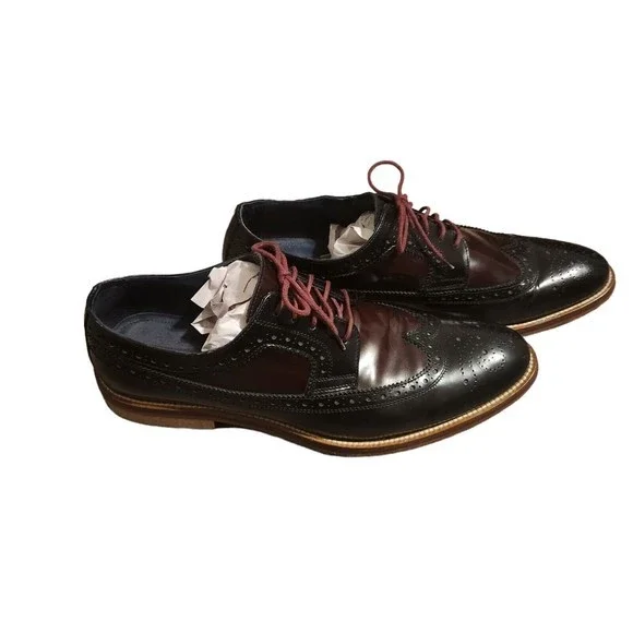 Johnston & Murphy Black Mahoghany Wingtip Oxfords Italian Men's Shoes Size 10 M‎ - Picture 3 of 6